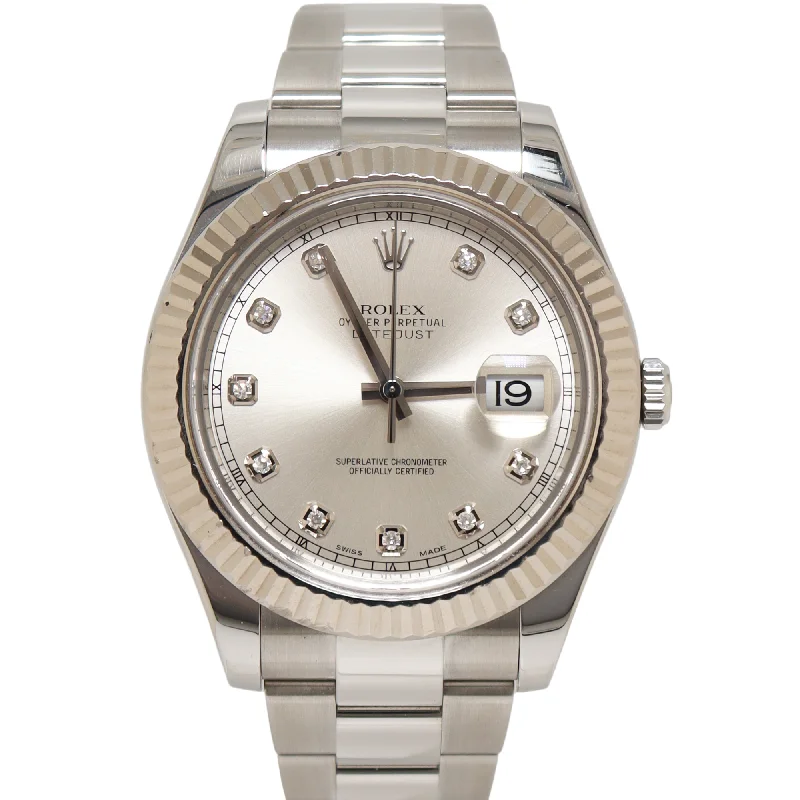 Rolex Datejust Stainless Steel 41mm Silver Diamond Dial Watch Reference#: 116334