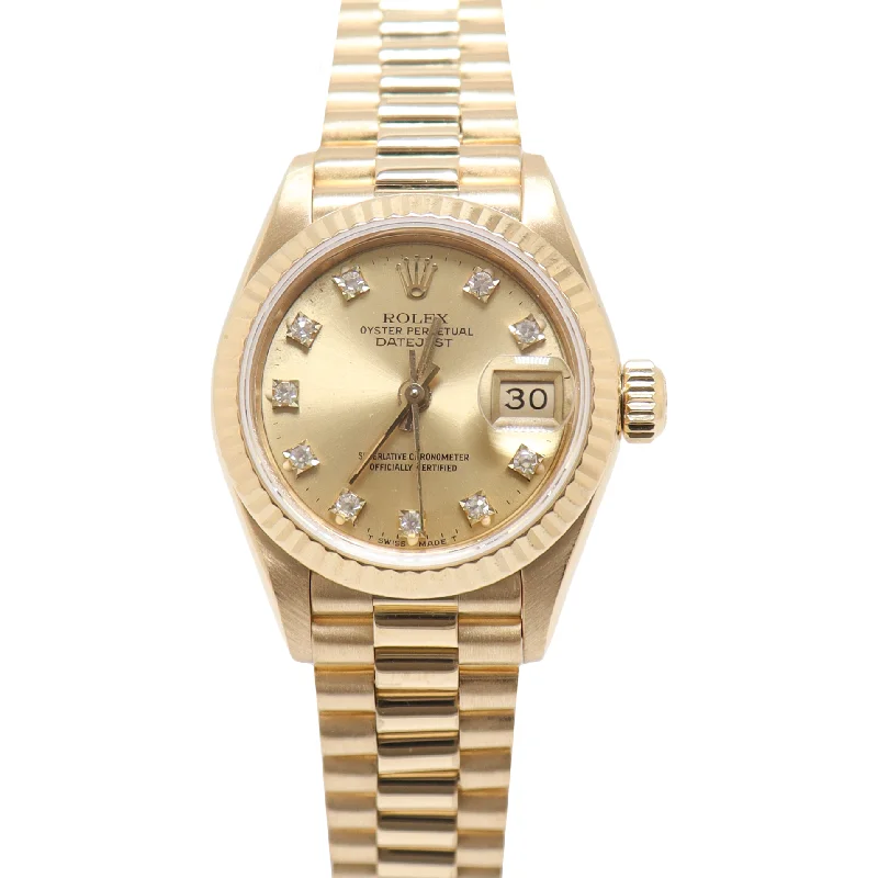 Rolex Datejust Yellow Gold 26mm Champagne Diamond Dial Watch Reference#: 69178