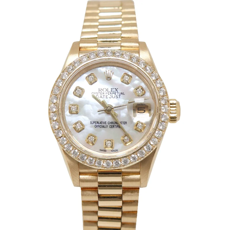 Rolex Datejust Yellow Gold 26mm White MOP Custom Diamond Dial Watch Reference#: 69178