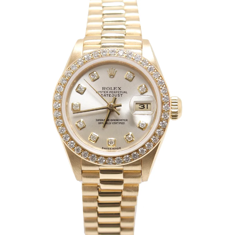 Rolex Datejust Yellow Gold 26mm Silver Diamond Dial Watch Reference#: 69178