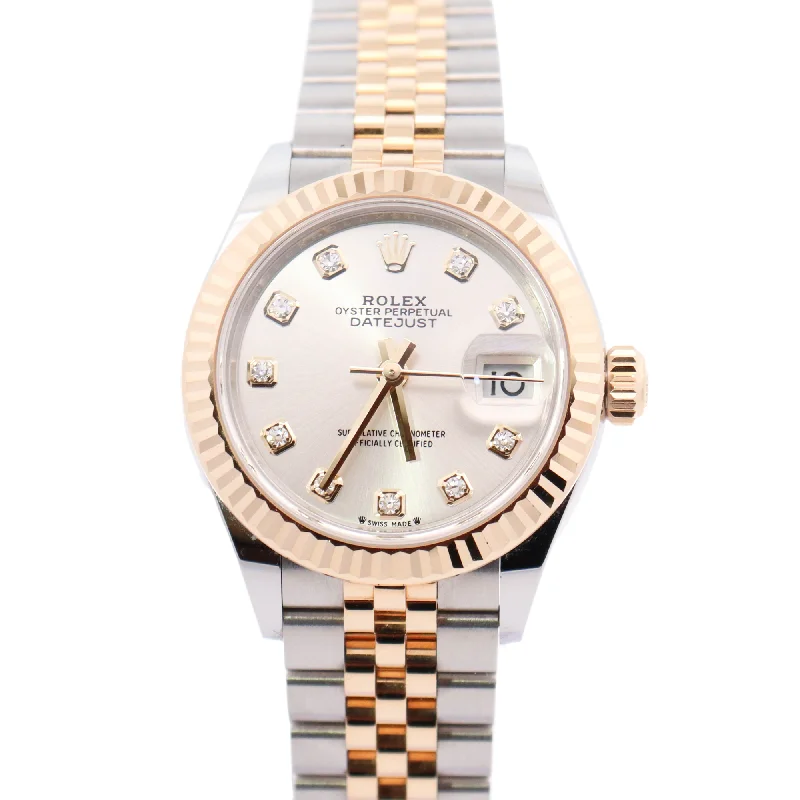 Rolex Datejust Yellow Gold & Stainless Steel 28mm Silver Diamond Dial Watch Reference# 279173