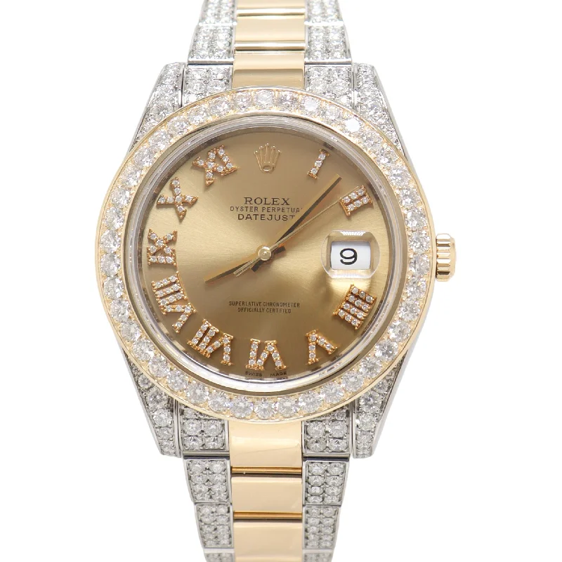 Rolex Datejust Yellow Gold & Steel 41mm Custom Champagne Dial with Roman Numerals with Diamonds Watch Reference#: 116333