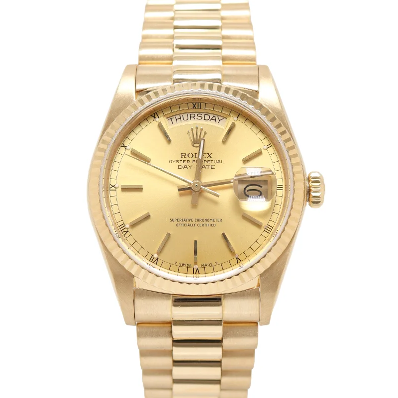 Rolex Day Date 36mm Yellow Gold Champagne Dial Watch Reference# 18038