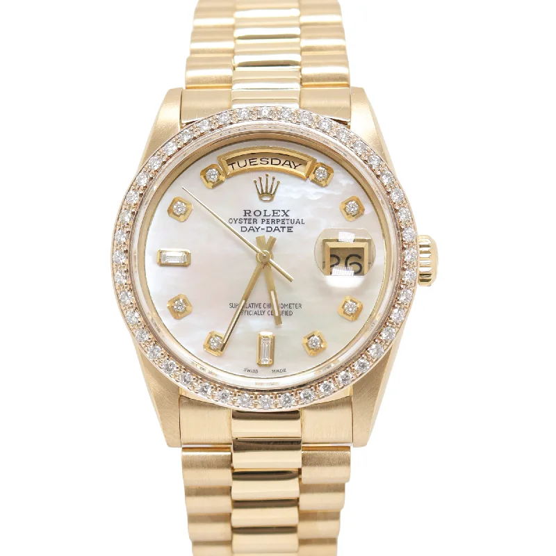 Rolex Day Date 36mm Yellow Gold Custom White MOP Diamond Dial Watch  Reference#: 18238