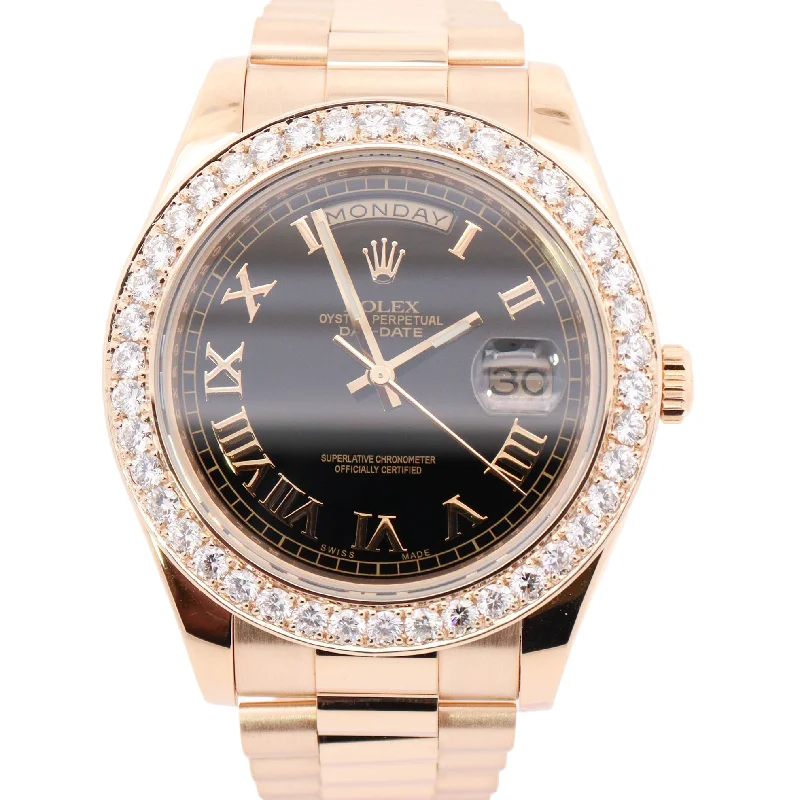 Rolex Day Date Yellow Gold 40mm Black Roman Dial Watch Reference#: 228238