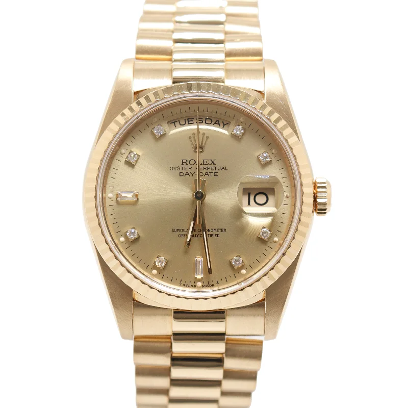 Rolex Daydate Yellow Gold 36mm Champagne Diamond Dial Watch Reference#: 18238