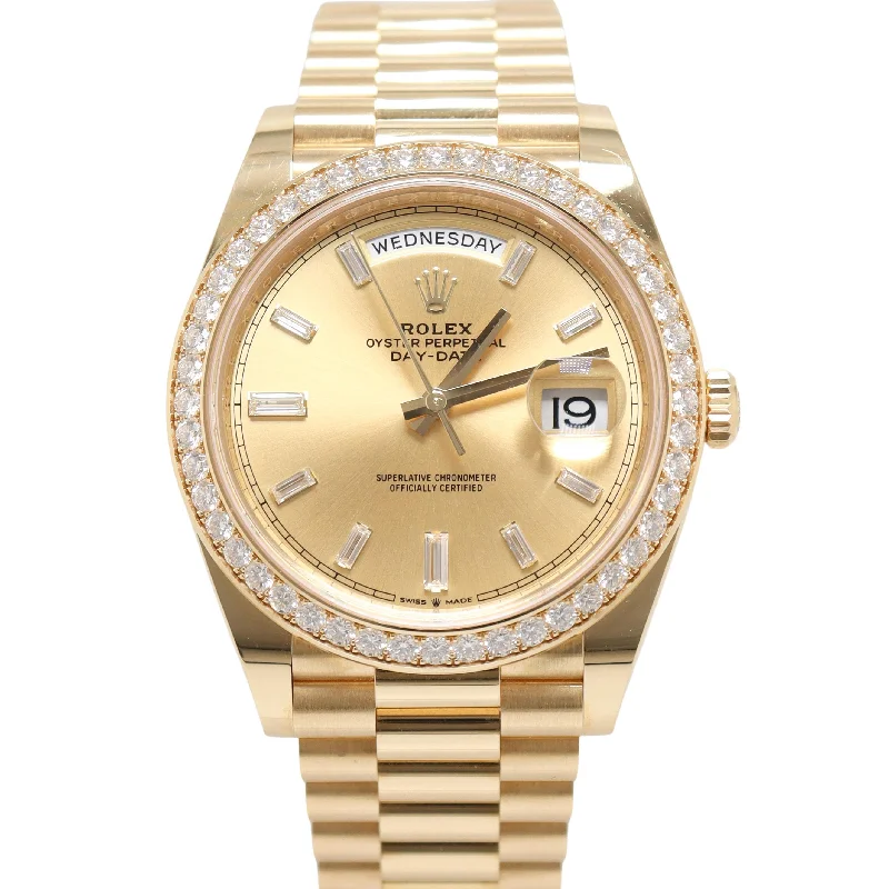 Rolex Day-Date 40mm Yellow Gold Champagne Baguette Dial Watch Reference# 228348RBR