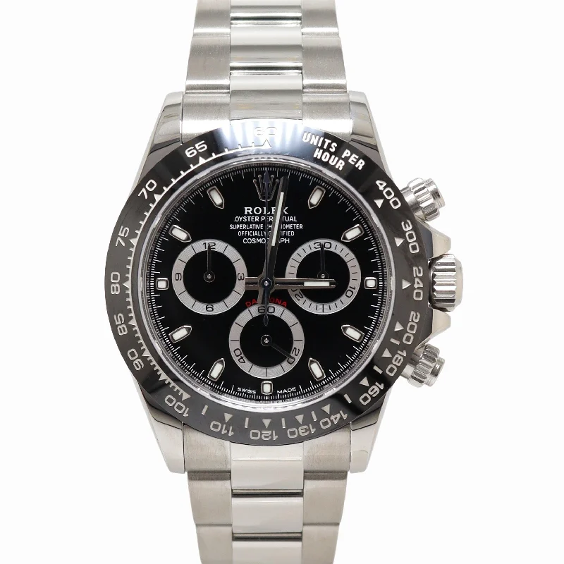 Rolex Daytona 40mm Stainless Steel Black Chronograph Dial Watch Reference#: 116500LN