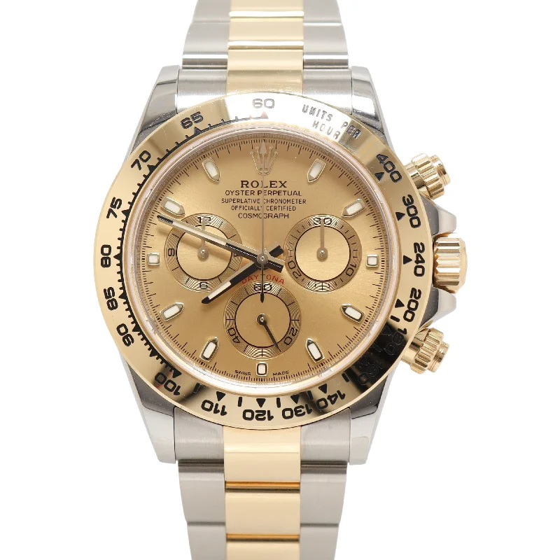 Rolex Daytona 40mm Yellow Gold & Stainless Steel Champagne Chronograph Dial Watch Reference# 116503