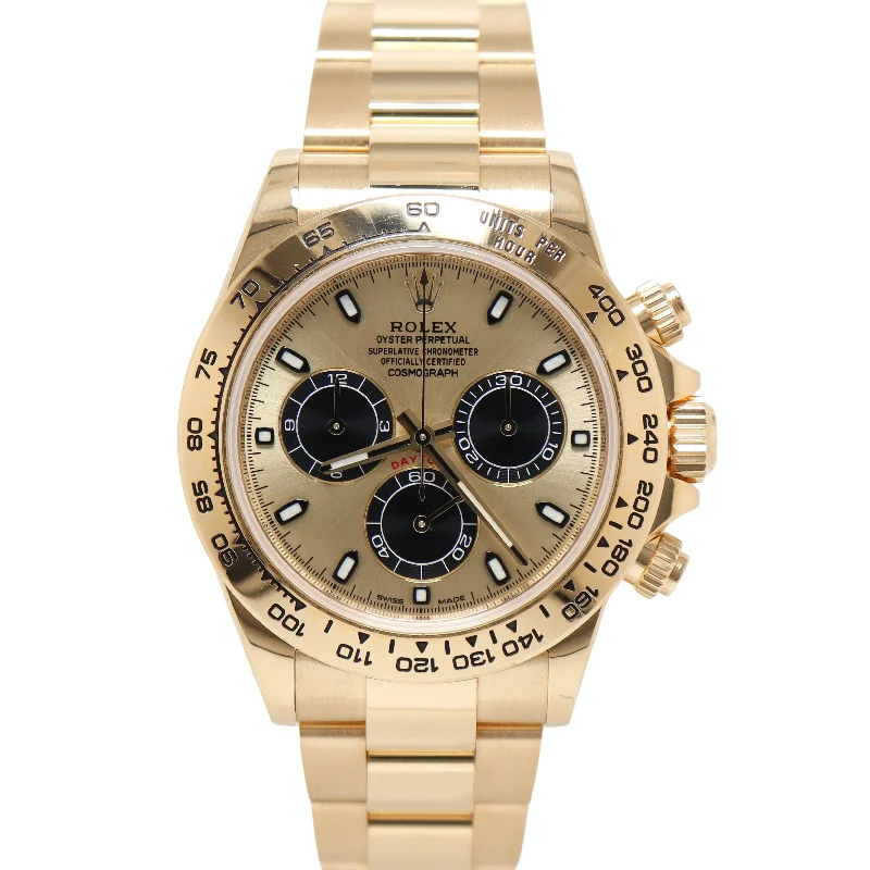 Rolex Daytona Yellow Gold 40mm Black & Champagne Chronometer Dial Watch Reference#: 116508