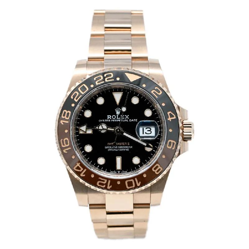 Rolex GMT Master II "Root Beer" Everose Gold Black Dot Dial Watch Reference# 126715CHNR