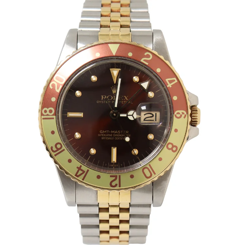 Rolex GMT Master II "Root Beer" Two Tone Yellow Gold & Steel 40mm  Brown Dot Dial Watch Reference# 16753