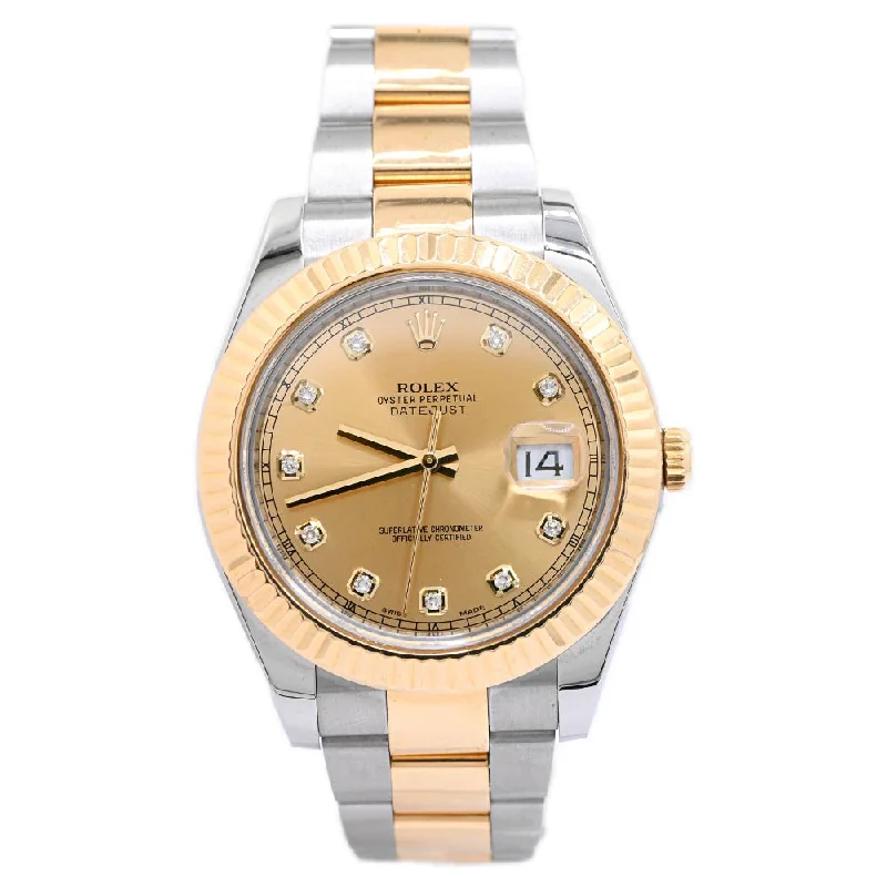 Rolex Datejust Stainless Steel & Yellow Gold 41mm Champagne Diamond Dial Watch Ref# 116333