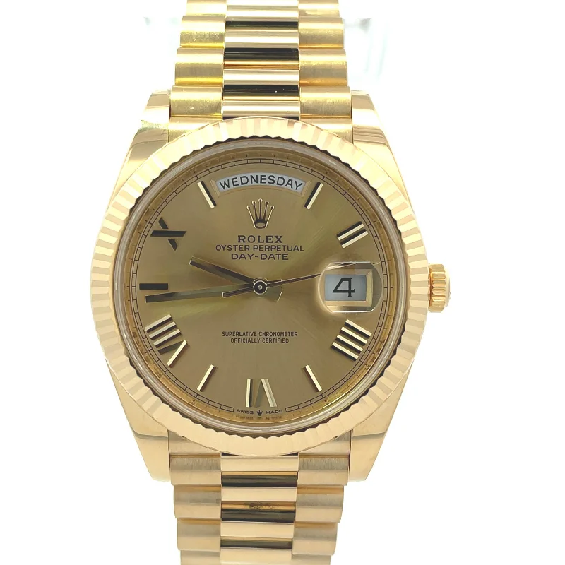 Rolex Men's Day-Date 18K Yellow Gold 40mm Champagne Roman Dial Watch Reference#: 228238