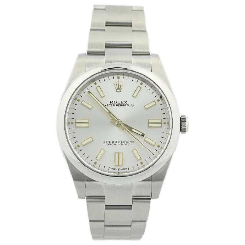 Rolex Oyster Perpetual 41mm Stainless Steel Silver Stick Dial Watch Reference# 124300