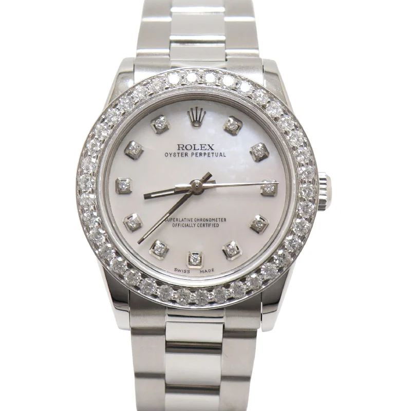 Rolex Oyster Perpetual Stainless Steel 31mm Custom MOP Diamond Dial Watch Reference#: 177200