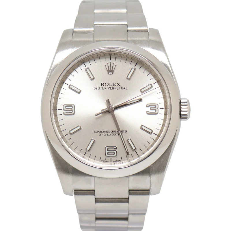 Rolex Oyster Perpetual Stainless Steel 36mm Silver Stick Dial Watch Reference#: 116000