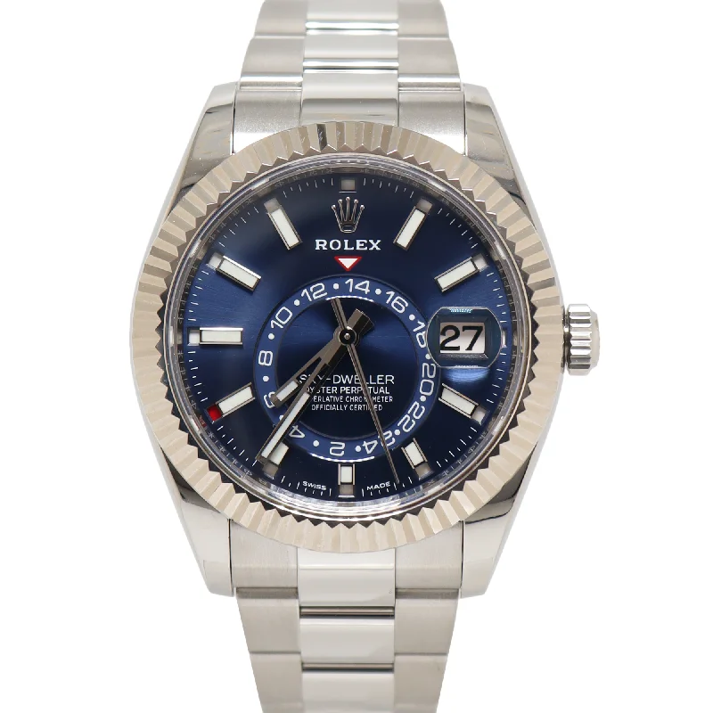 Rolex Sky Dweller Stainless Steel & White Gold 42 mm Blue Stick Dial Watch Reference#: 326934