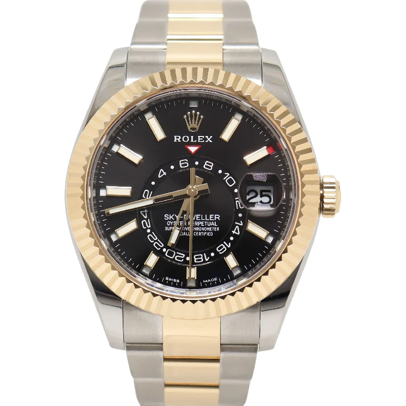 Rolex Sky-Dweller Two Tone Yellow Gold & Steel 42mm Black Stick Dial Watch Reference#: 326933