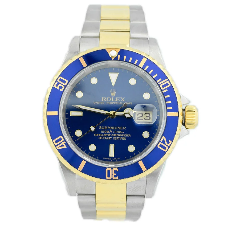 Rolex Submariner Date 18K Yellow Gold & Steel 40mm Blue Dot Dial Watch Reference #: 16613LB