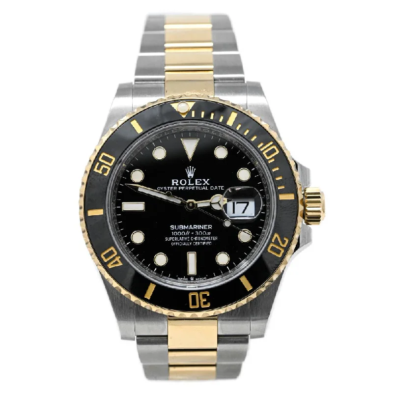 Rolex Submariner Two Tone 18k Yellow Gold & Steel 41mm Black Dot Dial Watch Reference# 126613LN