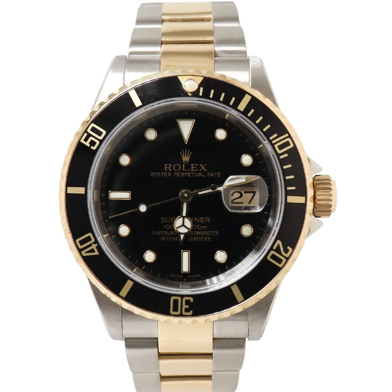 Rolex Submariner Two Tone Yellow Gold & Steel 40mm Black Dot Dial Watch Reference#: 16613