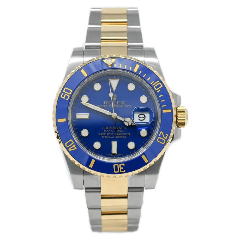 Rolex Submariner Two Tone Yellow Gold & Steel 40mm Blue Dot Dial Watch Reference#: 116613