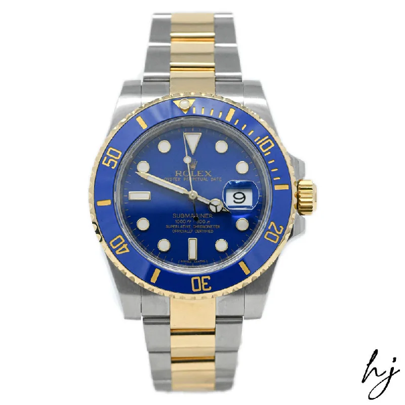 Rolex Submariner Two Tone Yellow Gold & Steel 40mm Blue Dot Dial Watch Reference#: 116613