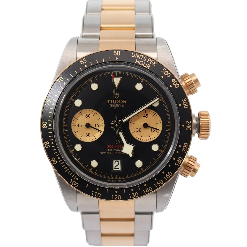 Tudor Black Bay Chrono Two Tone Silver-tone and Gold-tone Stainless Steel 41mm Black Chronograph Dial Watch Reference# 79363N