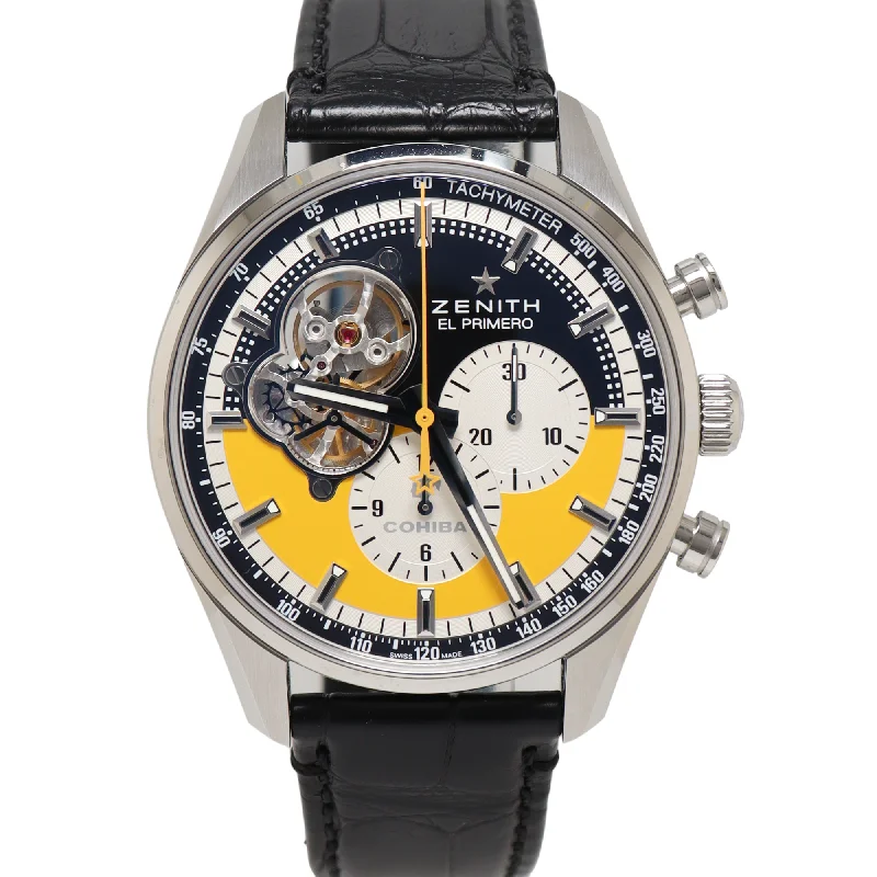 Zenith El Primero Stainless Steel 42mm Black & Yellow Chronograph Dial Watch Reference#:  03.2041.4061