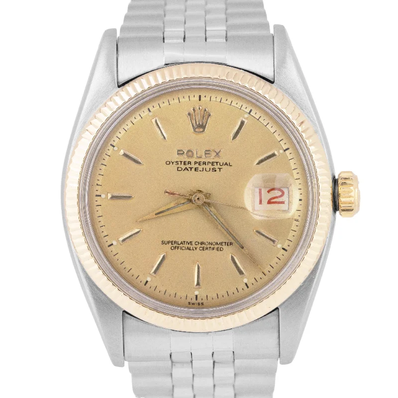 1956 Vintage Rolex DateJust 36mm RED ROULETTE Champagne Jubilee Watch 14K 6605