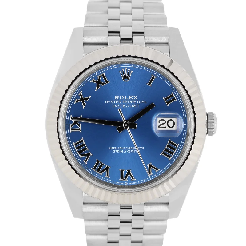 2023 PAPERS Rolex DateJust 41mm Steel AZZURRO Blue Roman 126334 Watch BOX