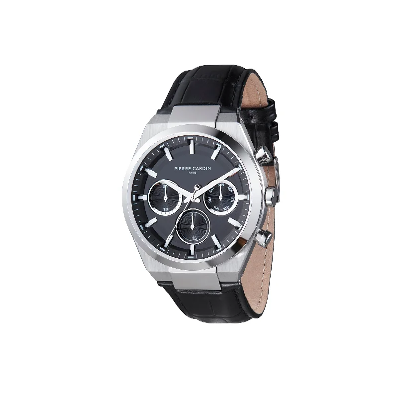 Batignolles Influential Multifunction watch with Black Dial withLeather Strap