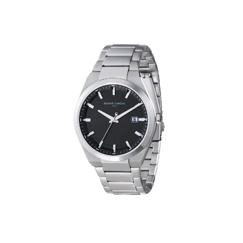 Batignolles Robust Stainless Steel watch with Black Dial with a Metal Links Strap