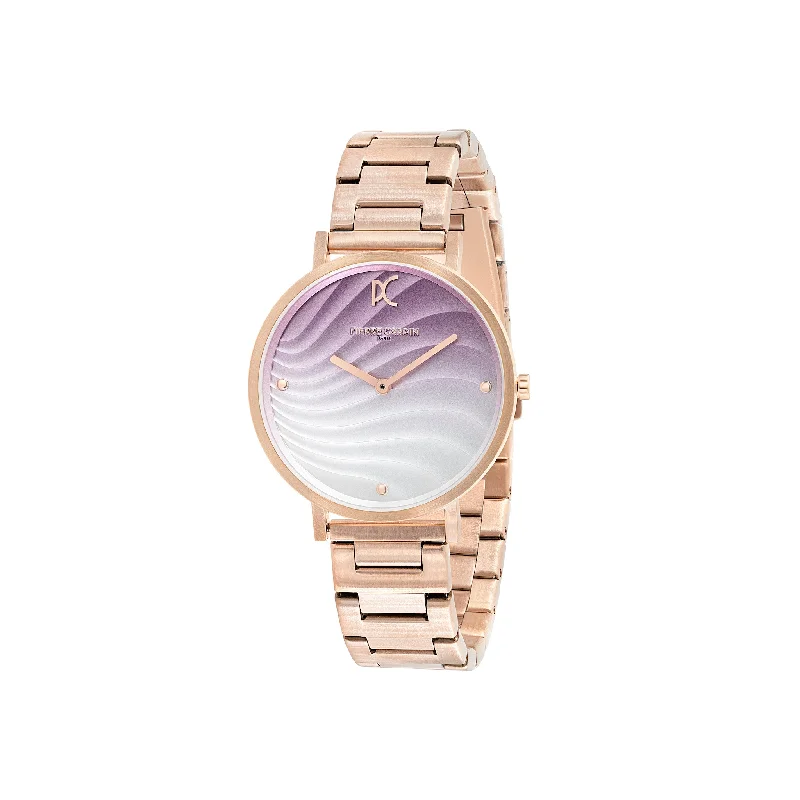 Belleville Coloured Patterned Dial Rose Gold Watch with Metal Link Strap