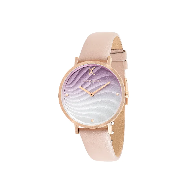 Belleville Coloured Patterned Dial Rose Gold Watch with Pink Leather Strap