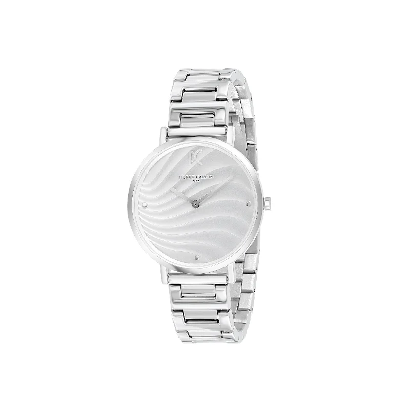 Belleville Patterned Dial Silver Watch with Metal Link Strap