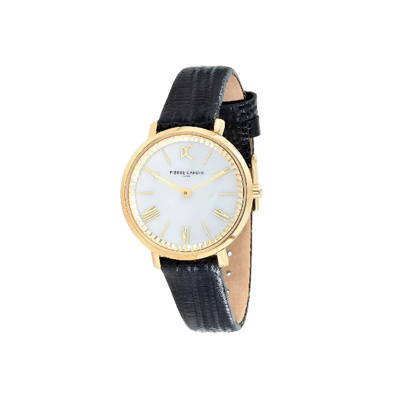 Brochant Mother of Pearl Gold Watch with Leather Strap