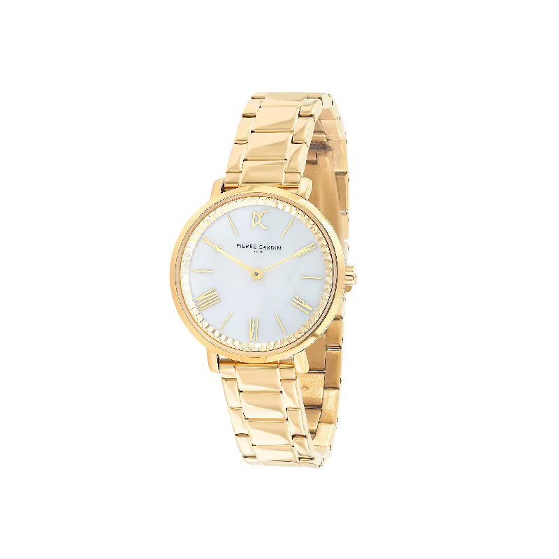 Brochant Mother of Pearl Gold Watch with Metal Link Strap