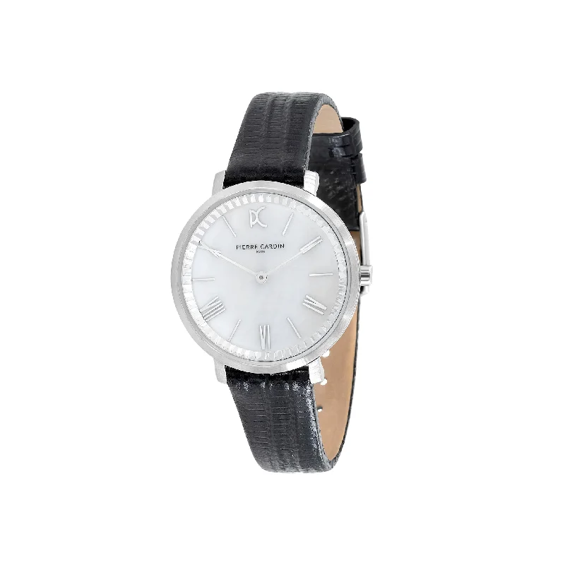 Brochant Mother of Pearl Silver Watch with Leather Strap