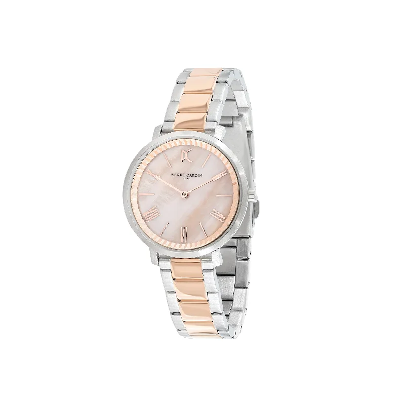 Brochant Mother of Pearl Two Tone Silver and Rose Gold Watch with Metal Link Strap