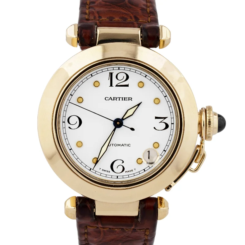 Cartier Pasha White Arabic 18K Yellow Gold Automatic Swiss 35mm Watch 1035