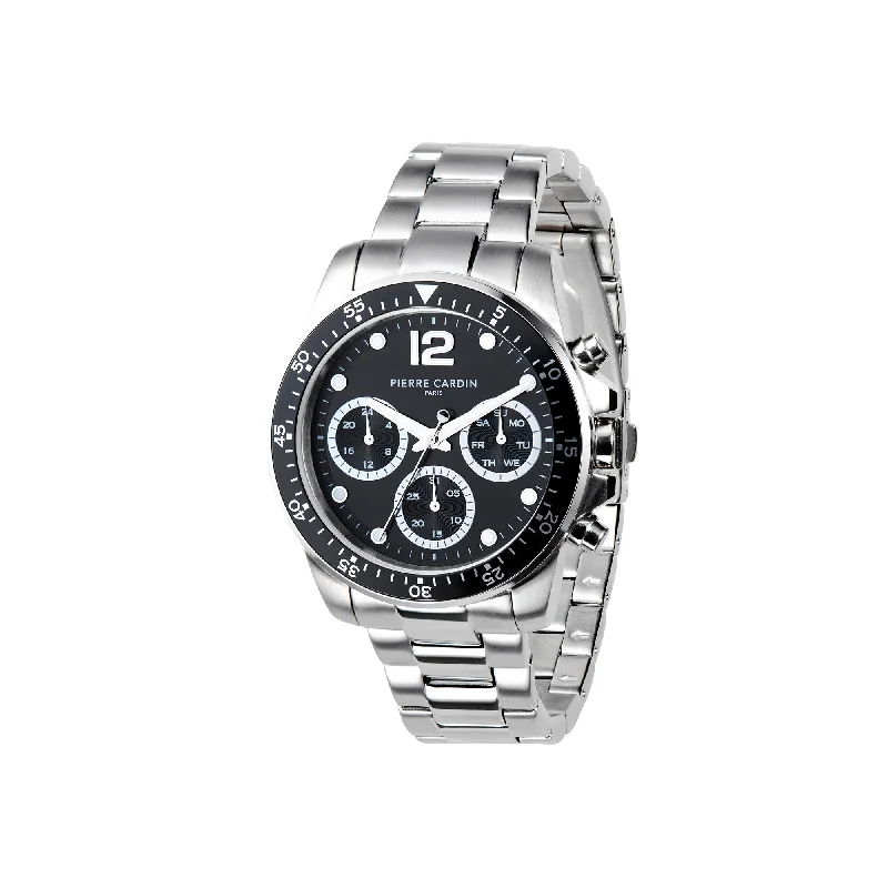 Nation Swank Multifunction watch with Black Dial and Black Bezel with a Metal Links Strap