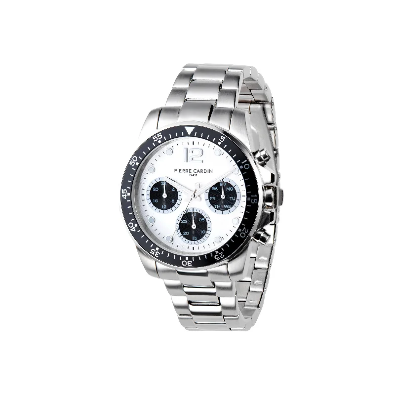 Nation Swank Multifunction watch with Panda Dial and Black Bezel with a Metal Links Strap