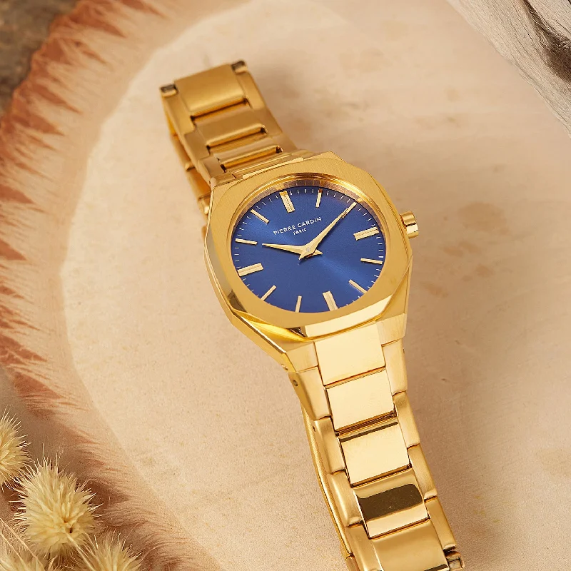 Élysée Chrysanthème Ladies’ Watch - Gold Case, Blue Dial with Gold Metal Strap