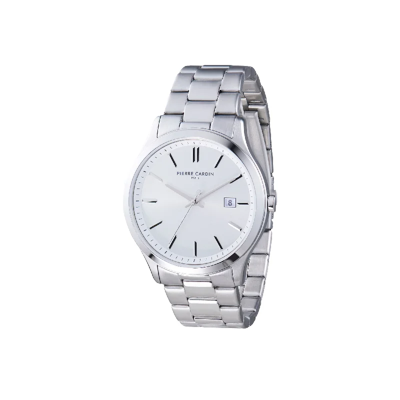 Épinettes Essential Stainless Steel Watch with Silver Dial and Metal Links Strap