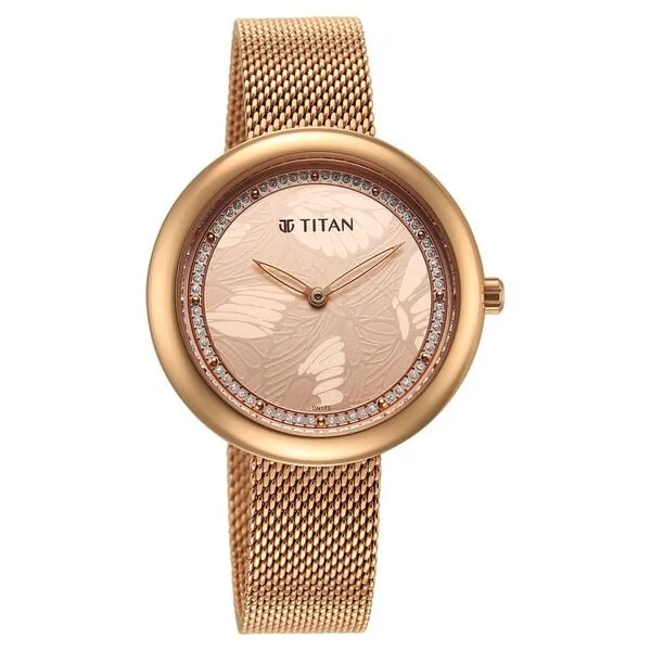 Glitz Rose Gold Dial Stainless Steel Strap Watch for Women 95210wm01