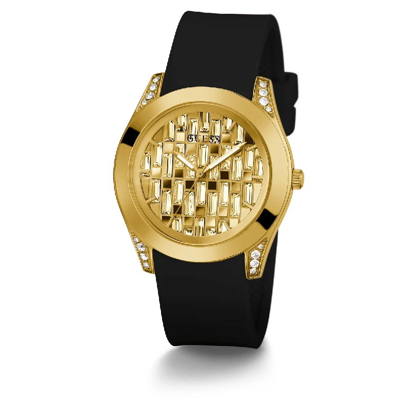 GUESS Ladies Black Gold Tone Analog Watch