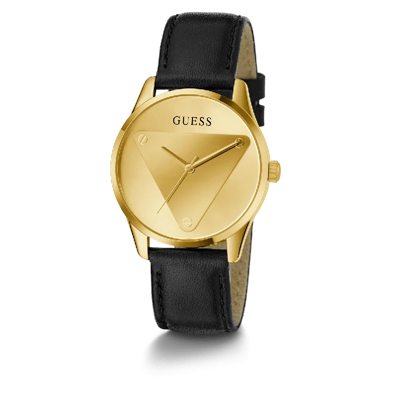 GUESS Ladies Black Gold Tone Analog Watch