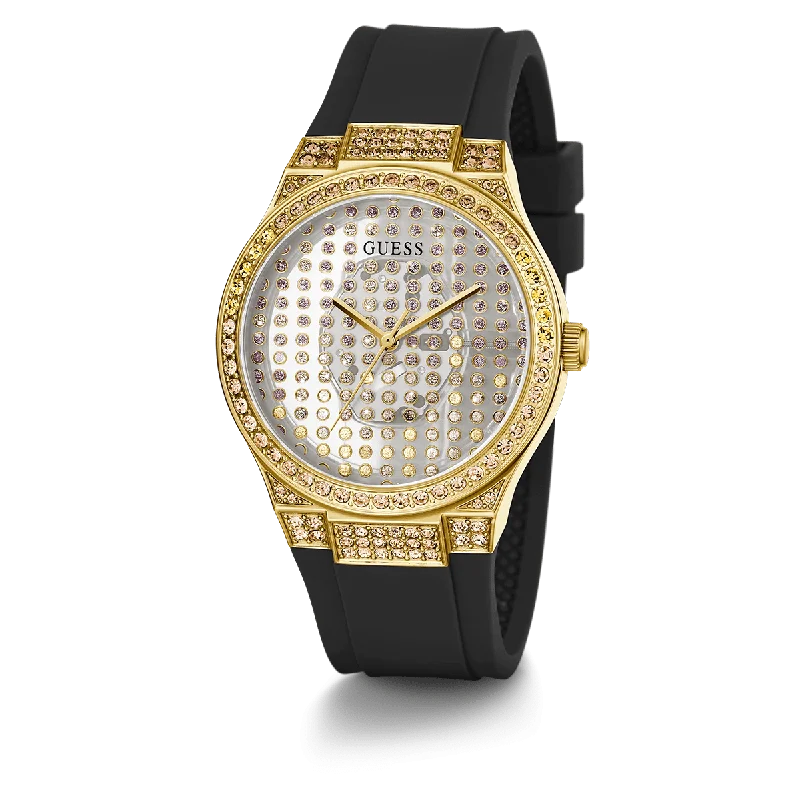 GUESS Ladies Black Gold Tone Analog Watch